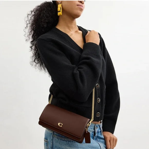 Coach Evie Long Wallet Crossbody Brown Leather Gold Chain Convertible NWT